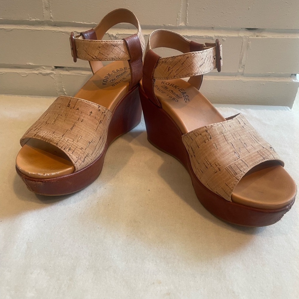 KORK-EASE Keirn Ankle Strap Platform Wedge Sandal Natural Cork Sz7 Boho chic